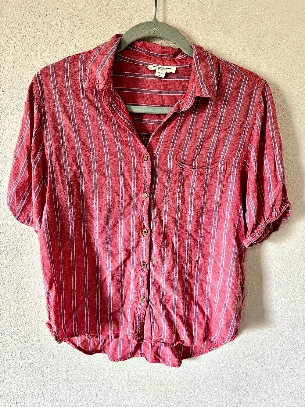 Beachlunchlounge Striped Short Sleeve Shirt in Red & Blue Size Small
